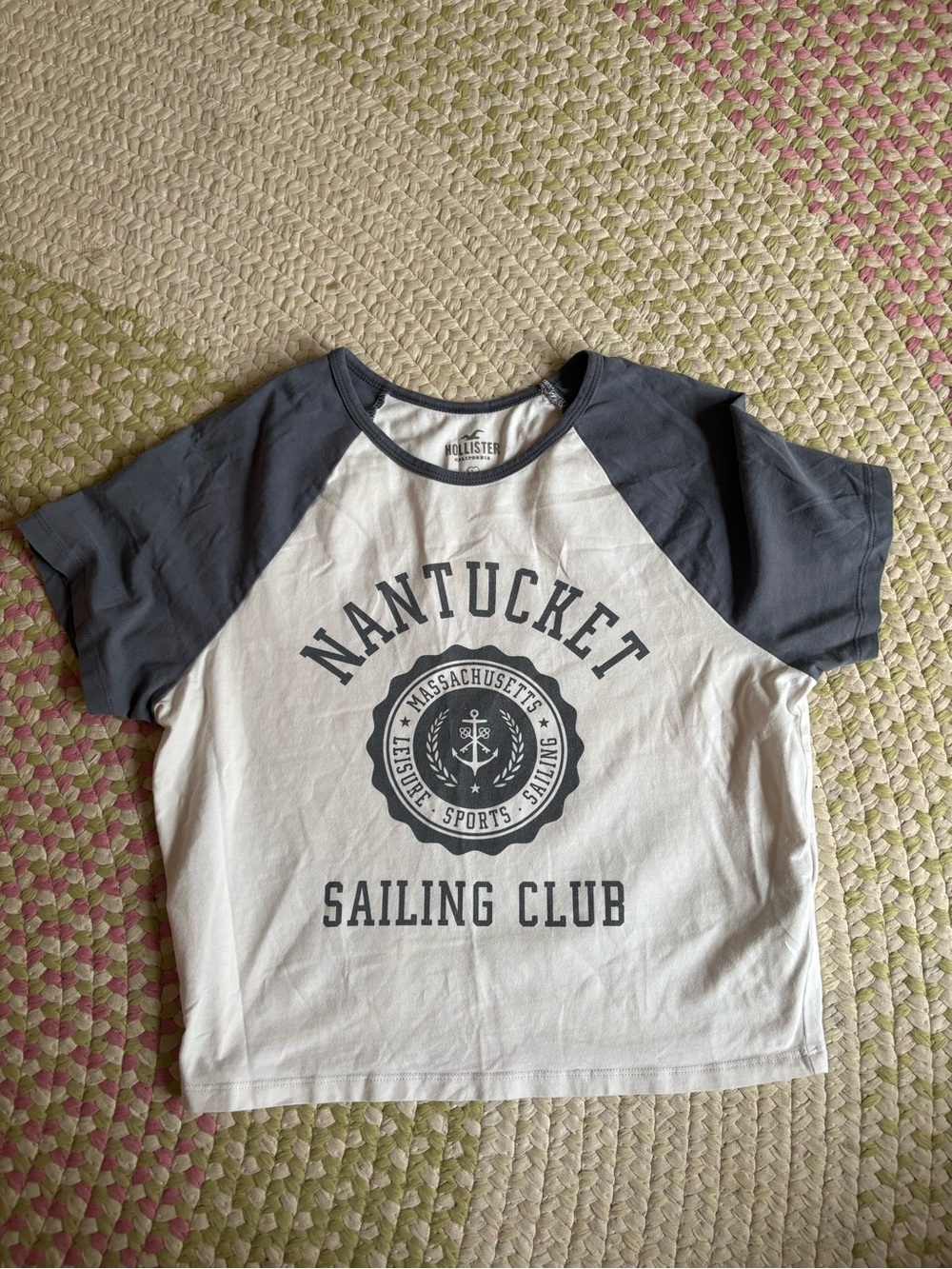 Hollister White Tee with Dark Gray Raglan Sleeves